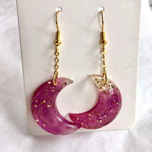 Purple gold and clear crescent 🌙 medium size